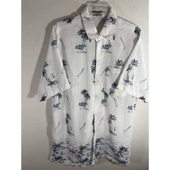 HS Natural Collections White Palm St Thomas Large Tropical Button Up Men’s Shirt - Picture 4 of 9